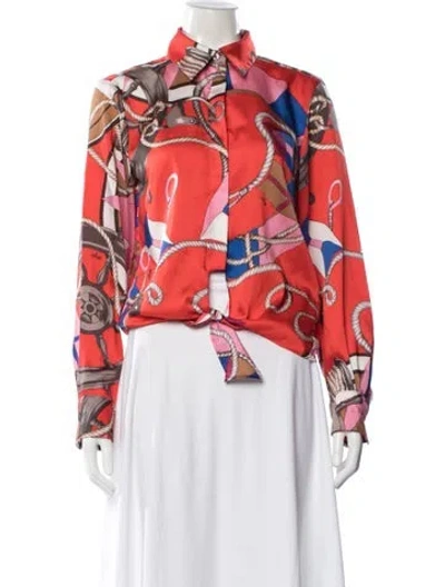 Pre-owned Msgm Printed Long Sleeve Button-up Top In Multi