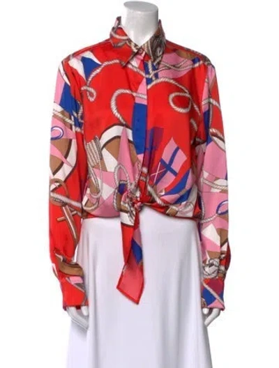 Pre-owned Msgm Printed Long Sleeve Button-up Top In Red