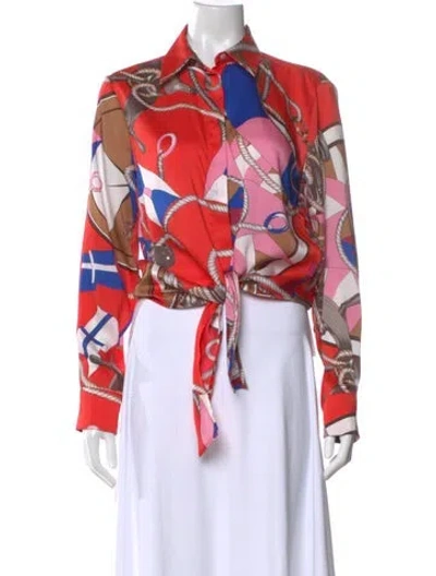 Pre-owned Msgm Printed Long Sleeve Button-up Top In Red