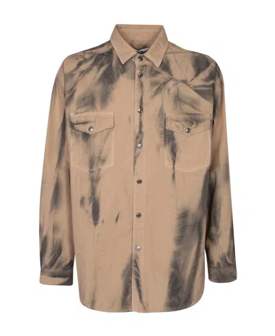 Msgm Printed Long-sleeved Shirt In Beige