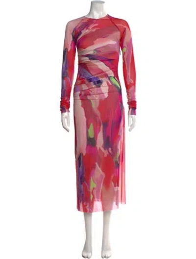 Pre-owned Msgm Printed Midi Length Dress W/ Tags In Pink