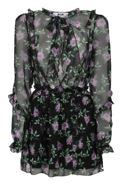 Msgm Printed Mini Dress In Black