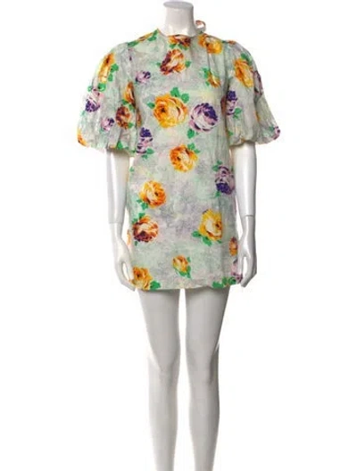 Pre-owned Msgm Printed Mini Dress In Green