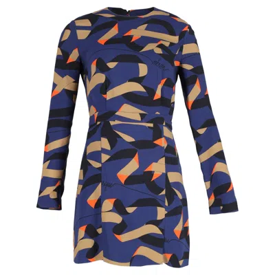 Msgm Printed Mini Dress In Blue Polyester