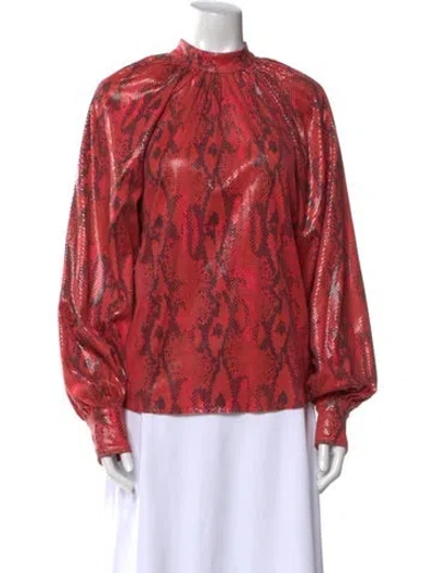 Pre-owned Msgm Printed Mock Neck Blouse In Red
