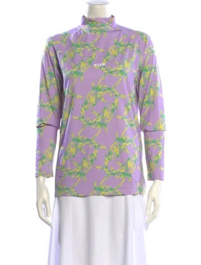 Pre-owned Msgm Printed Mock Neck Top In Purple
