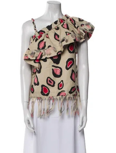 Pre-owned Msgm Printed One-shoulder Blouse In Neutral