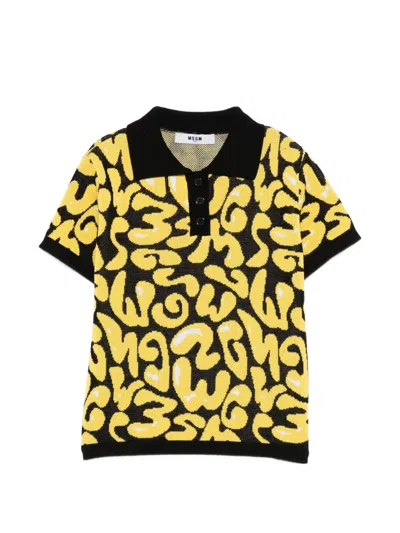 Msgm Printed Polo Shirt In Yellow