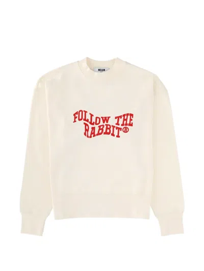 Msgm Black Cotton Follow The Rabbit Sweatshirt In Neutral