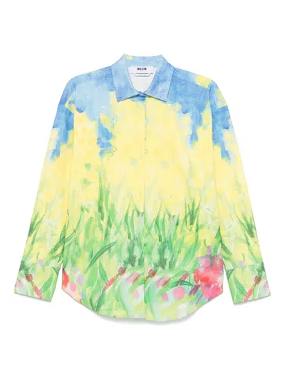 Msgm Multicolor Shirt With All-over Printed Floral Motif In Fabric Woman