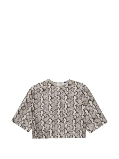 Msgm Printed Short-sleeved T-shirt In Brown