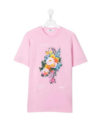 Msgm Printed Short-sleeved T-shirt In Pink