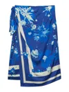Msgm Printed Wrapped Midi Skirt In Blue
