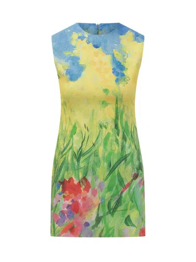 Msgm Floral-print Dress In Yellow