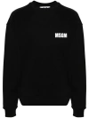 Msgm Rib Trim Crewneck Logo Sweatshirt In Black