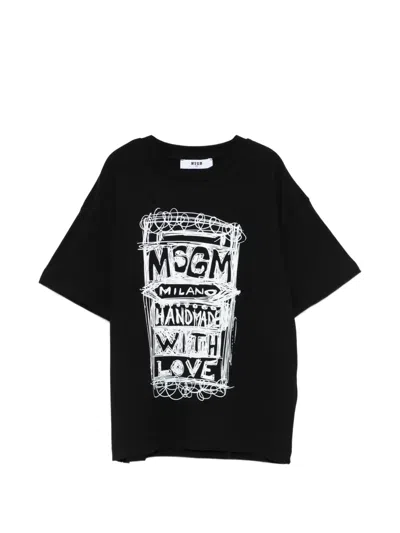 Msgm Kids' Printed T-shirt In Black