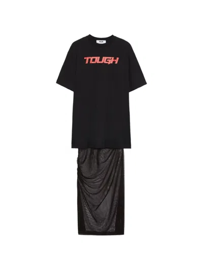 Msgm Printed T-shirt Dress In Black