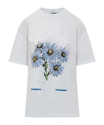 MSGM MSGM FLOWER PRINTED CREWNECK T-SHIRT