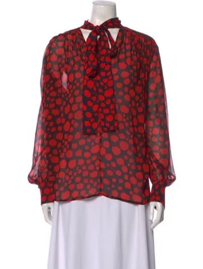 Pre-owned Msgm Printed Tie Neck Blouse In Red