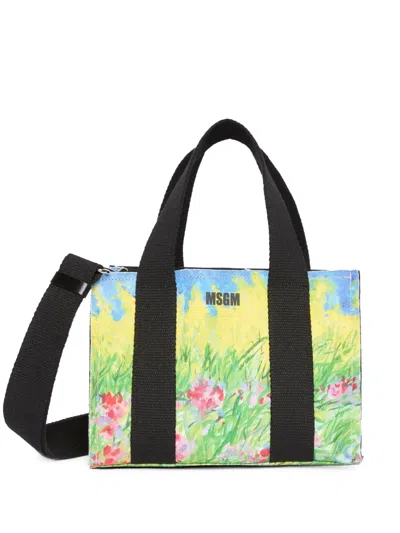 Msgm Printed Tote Bag In Yellow