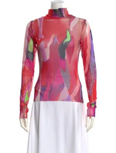 Pre-owned Msgm Printed Turtleneck Sweatshirt In Red