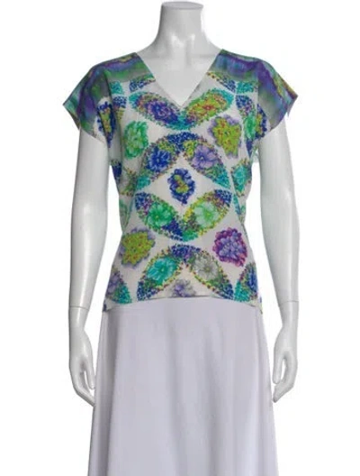 Pre-owned Msgm Printed V-neck Blouse In Green