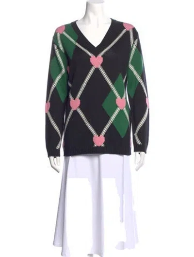 Pre-owned Msgm Printed V-neck Sweater In Black