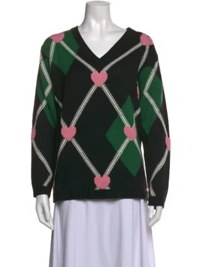 Pre-owned Msgm Printed V-neck Sweater In Black