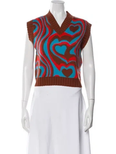 Pre-owned Msgm Printed V-neck Sweater In Orange