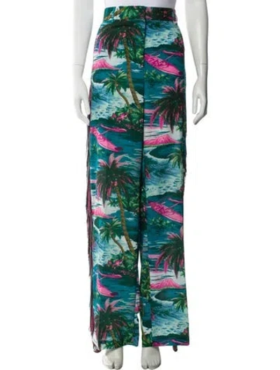 Pre-owned Msgm Printed Wide Leg Pants In Green