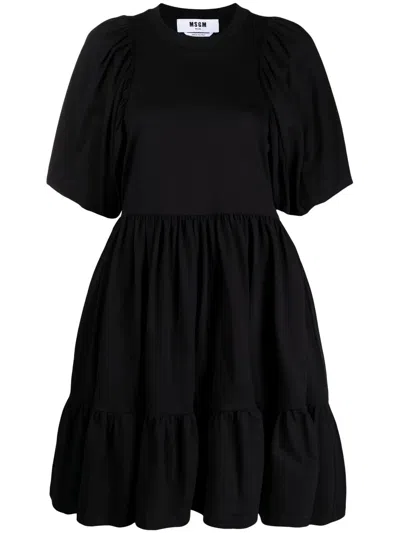 Msgm Puff-sleeve Mini Dress In Black