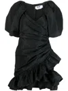 Msgm Puff Sleeve Dress With Ruched Hem In Schwarz