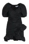 Msgm Puff Sleeve Dress With Ruched Hem In Black