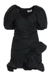 Msgm Puff Sleeve Dress With Ruched Hem In Black