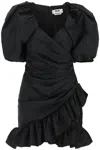 Msgm Puff Sleeve Dress With Ruched Hem In Black