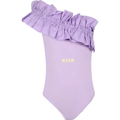 Msgm Kids' Purple Bodysuit For Girl With Logo In Violet