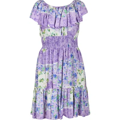 Msgm Kids' Purple Dress For Girl With Floral Print In Violet