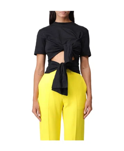 Msgm Pussy-bow Fastening Cotton T-shirt In Black