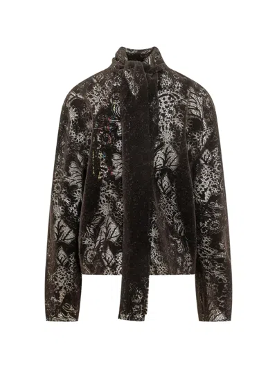 Msgm Pussy-bow Lace Blouse In Black