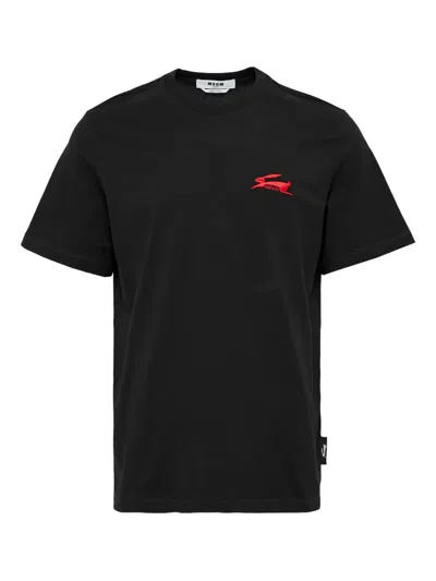 Msgm Rabbit-logo Cotton T-shirt In Black