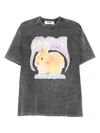 Msgm Rabbit-print Acid-wash T-shirt In Gray