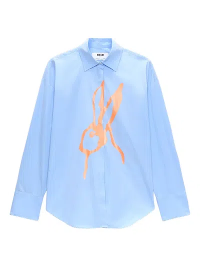 Msgm Rabbit-print Shirt In Blue