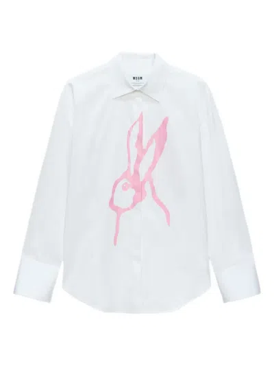 Msgm Rabbit-print Shirt In White