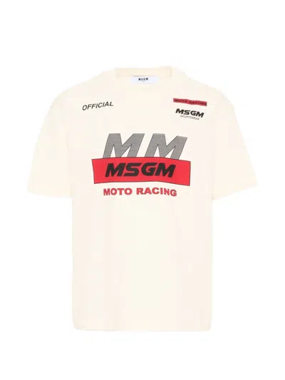 Msgm Kids' Racing Print T-shirt In White