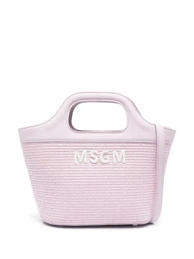 Msgm Kids' Raffia Tote Bag In Pink