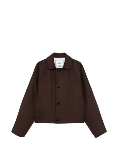 Msgm Raglan-sleeve Button-up Jacket In Brown