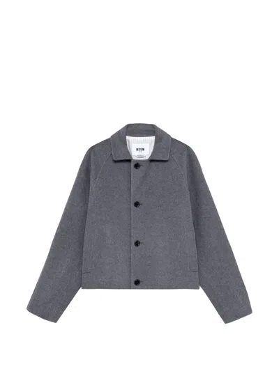 Msgm Raglan-sleeve Button-up Jacket In Gray