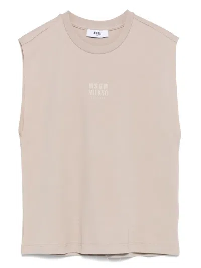 Msgm Kids' Raised-logo Tank Top In Neutrals