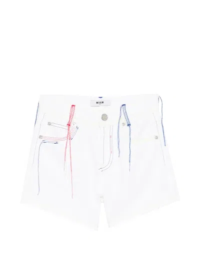 Msgm Kids' Raw-hem Embroidered Shorts In White