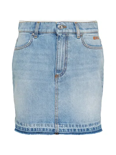 Msgm Raw-cut Frayed-hem Skirt In Blue